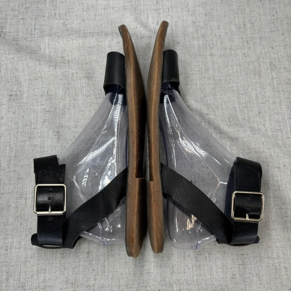 Madewell The Boardwalk Ankle Wrap Sandal Black Leather Flat Ankle Women's Size 9